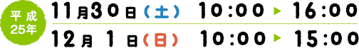 平成25年11月30日（土）10：00〜16：00、12月1日（日）10：00〜15：00